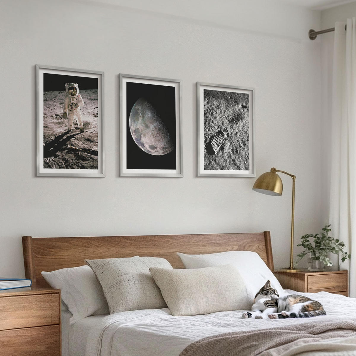 BILDER SET 3er Set - 40x60 cm Silberner Rahmen - Astronautenfoto vom Mond - Silberfarben, Kunststoff (40/60cm) - TULUP