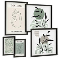 BILDER SET 5er Set - 50x50 cm & 20x30 cm & 40x60 cm Schwarzer Rahmen - Linien, Pflanzenmuster, Minimalismus - Schwarz, Kunststoff (40/60cm) - TULUP