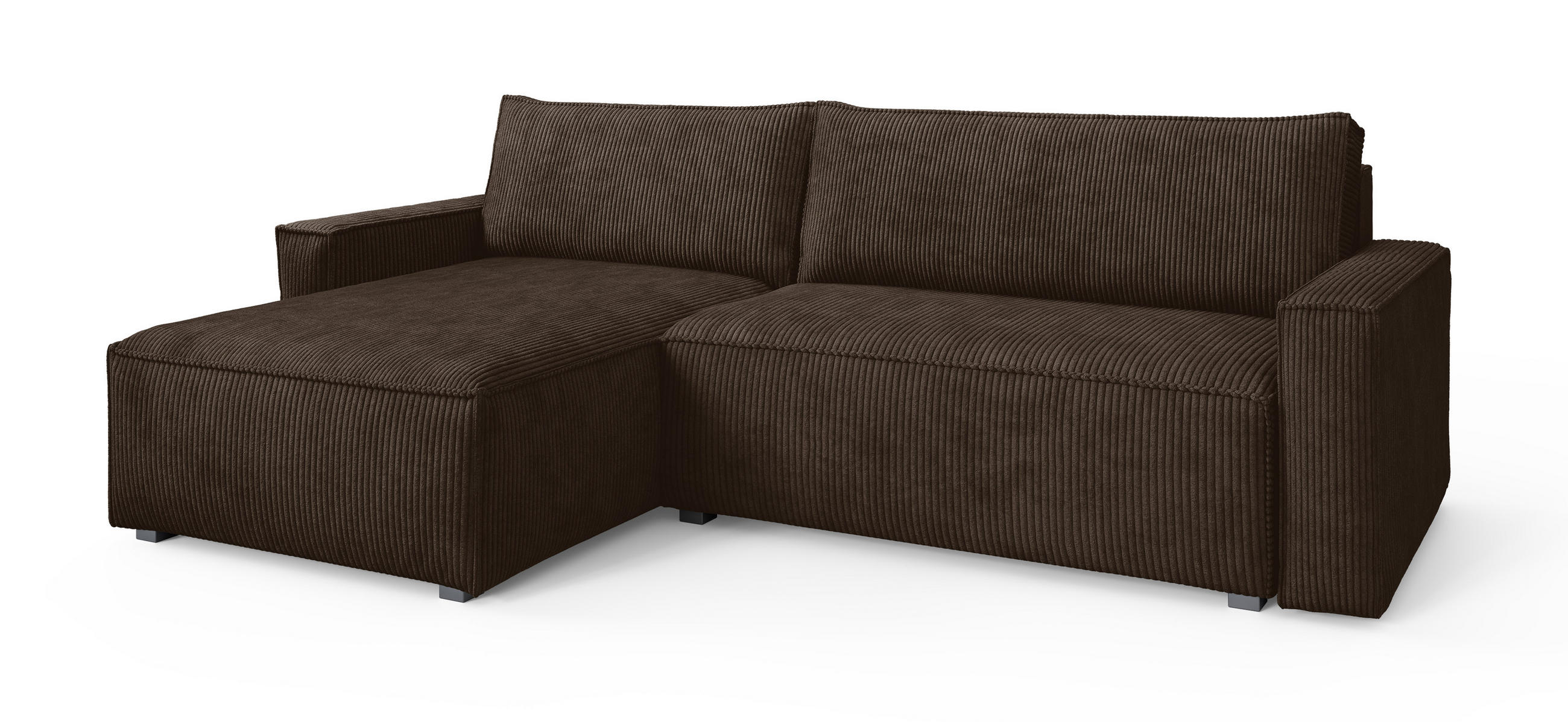 ECKSOFA BESMIR Braun Kordstoff mit Schlaffunktion - Braun, Holz (275/148cm) - MASSENO