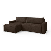 ECKSOFA BESMIR Braun Kordstoff mit Schlaffunktion - Braun, Holz (275/148cm) - MASSENO