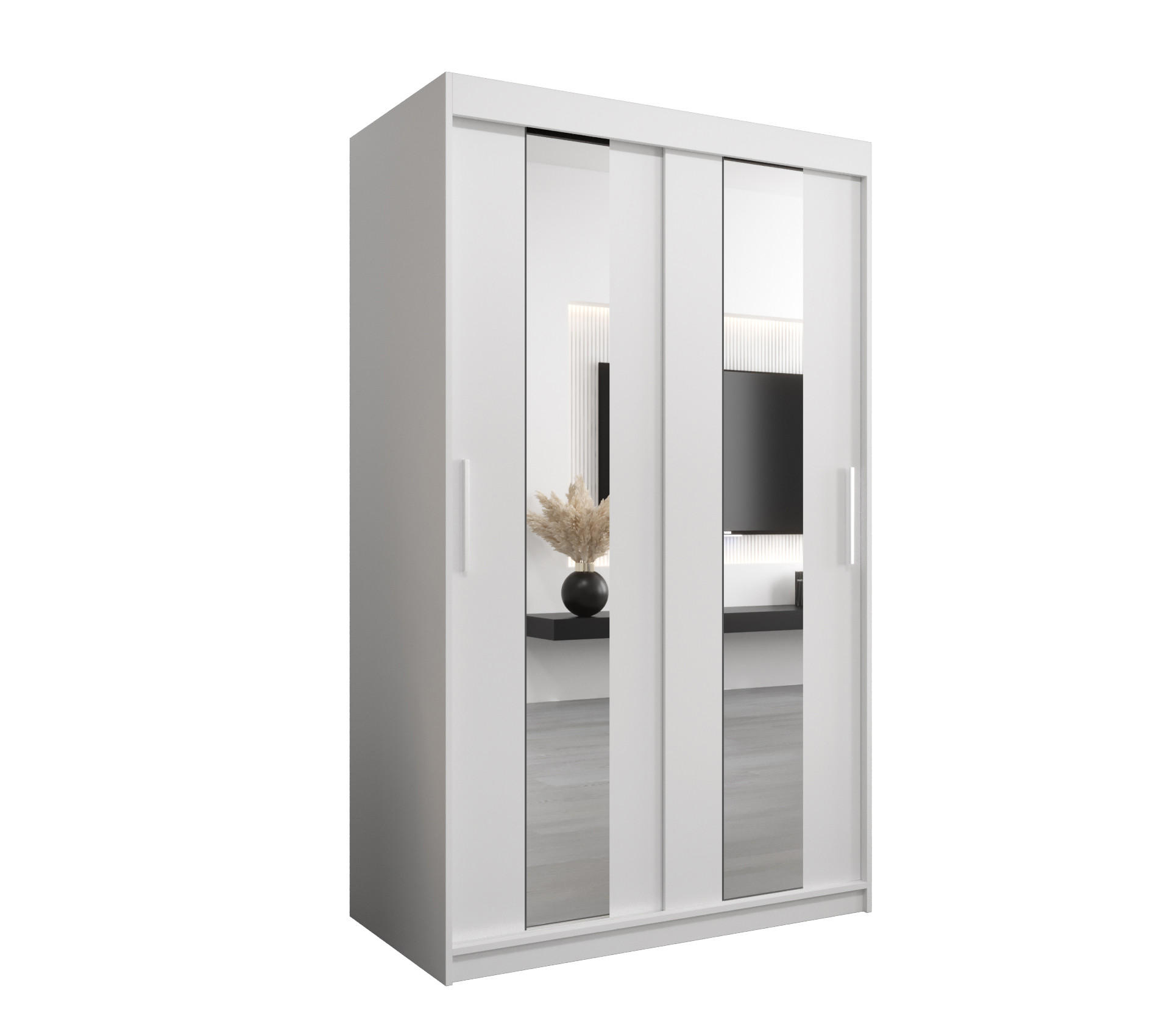 SCHWEBETÜRENSCHRANK 200/120/62 2-türig - Silberfarben/Weiß, Holz/Kunststoff (120/200/62cm) - MÖBEL KRYSPOL