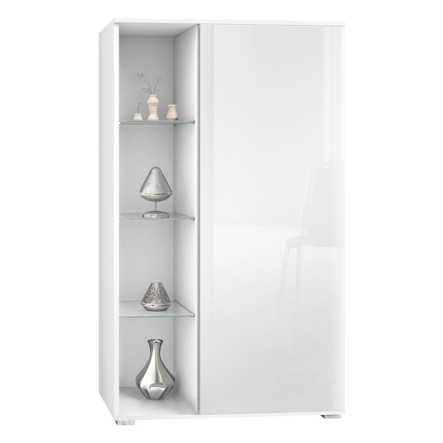 Vladon Vitrine Weiß Hochglanz 71.5x134x35 cm