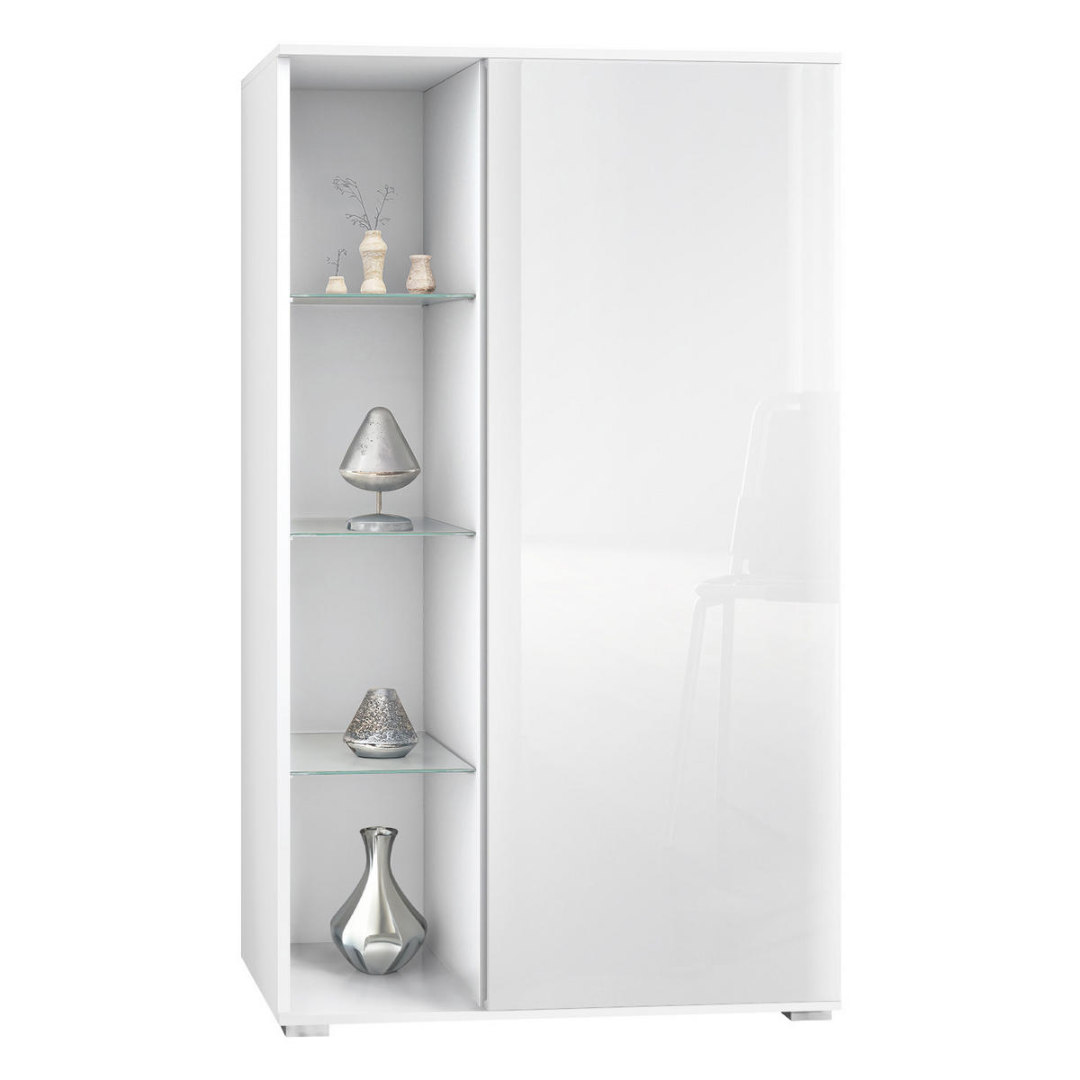VITRINE Davos Weiß Hochglanz - Weiß Hochglanz, Holzwerkstoff (71.5/134/35cm) - Vladon