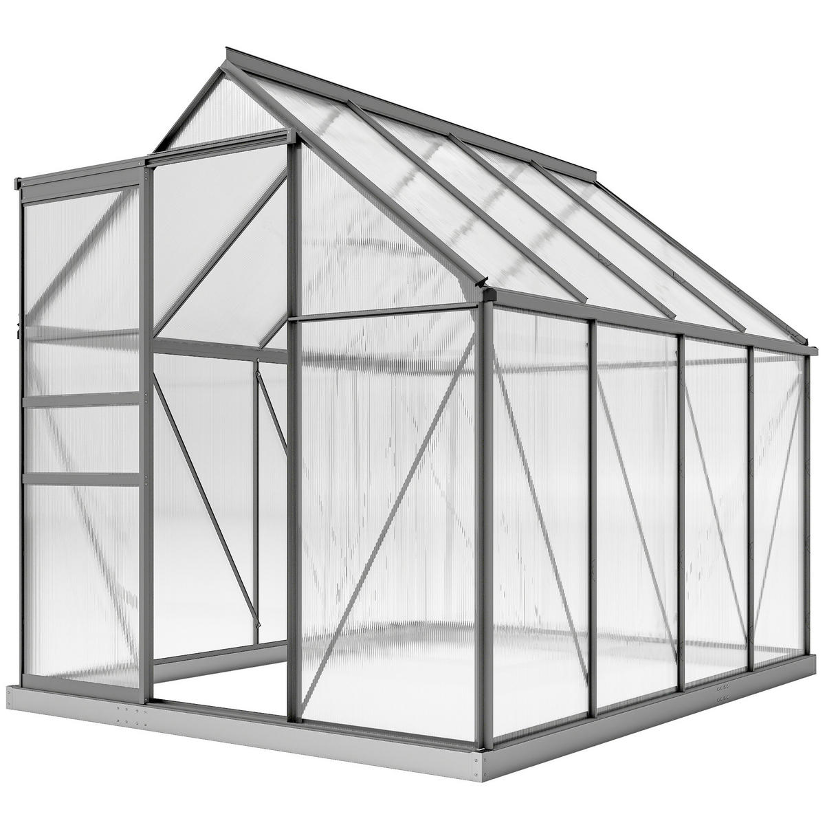 GEWÄCHSHAUS-SCHIEBETÜR, Alu-Polycarbonat mit Fenster, dunkelgrau - Dunkelgrau, Metall (190/199/253cm) - Vallsero