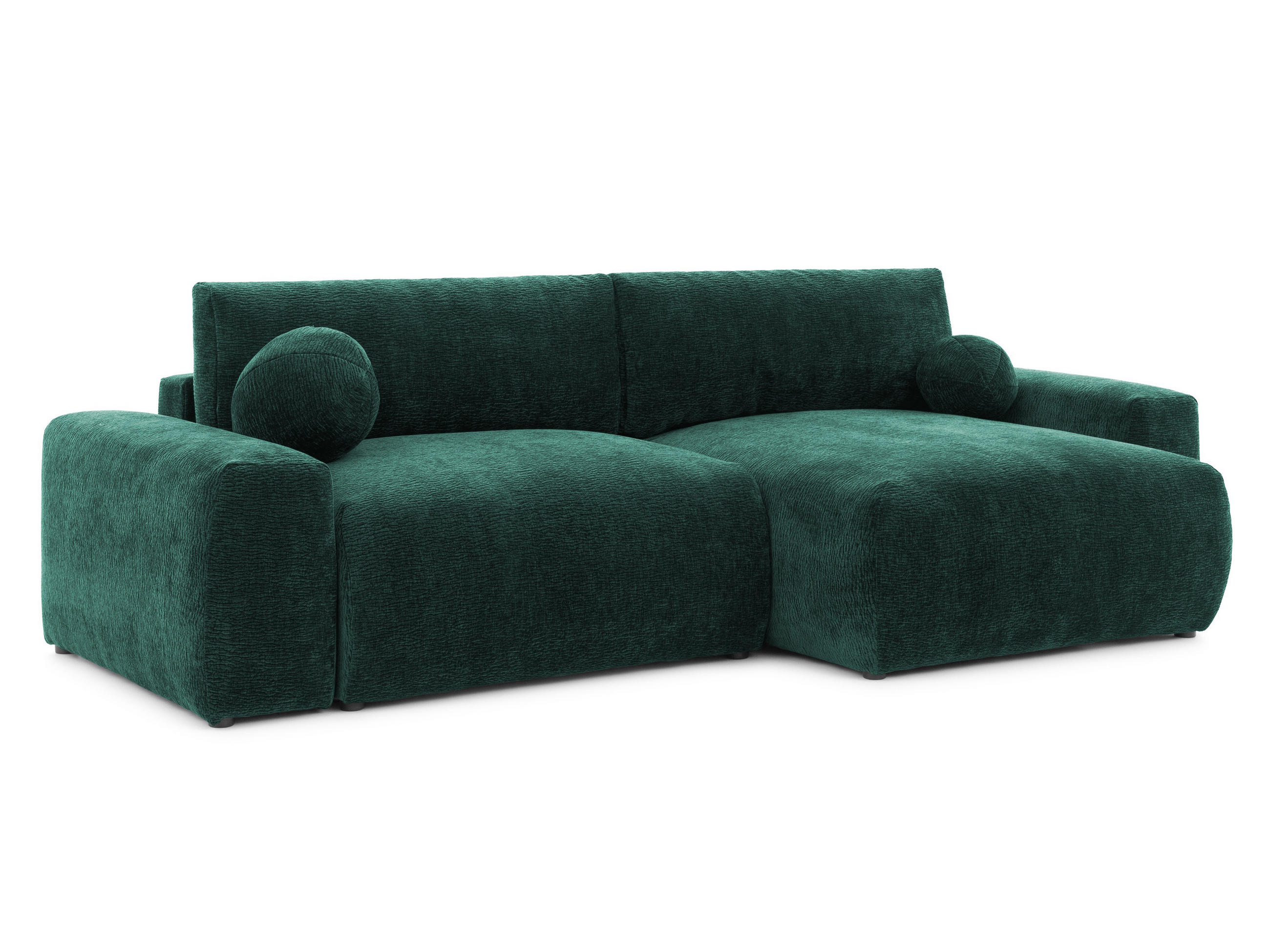 ECKSOFA Puffy mit Schlaffunktion und Bettkasten - besonders weich und puffig aus Grün Stoff mit Chenillestruktur - Ottomane rechts - Schwarz/Grün, Holz/Kunststoff (266/138cm) - S-Style Möbel