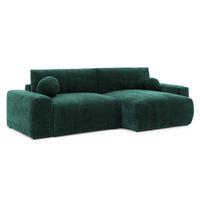 ECKSOFA Puffy mit Schlaffunktion und Bettkasten - besonders weich und puffig aus Grün Stoff mit Chenillestruktur - Ottomane rechts - Schwarz/Grün, Holz/Kunststoff (266/138cm) - S-Style Möbel