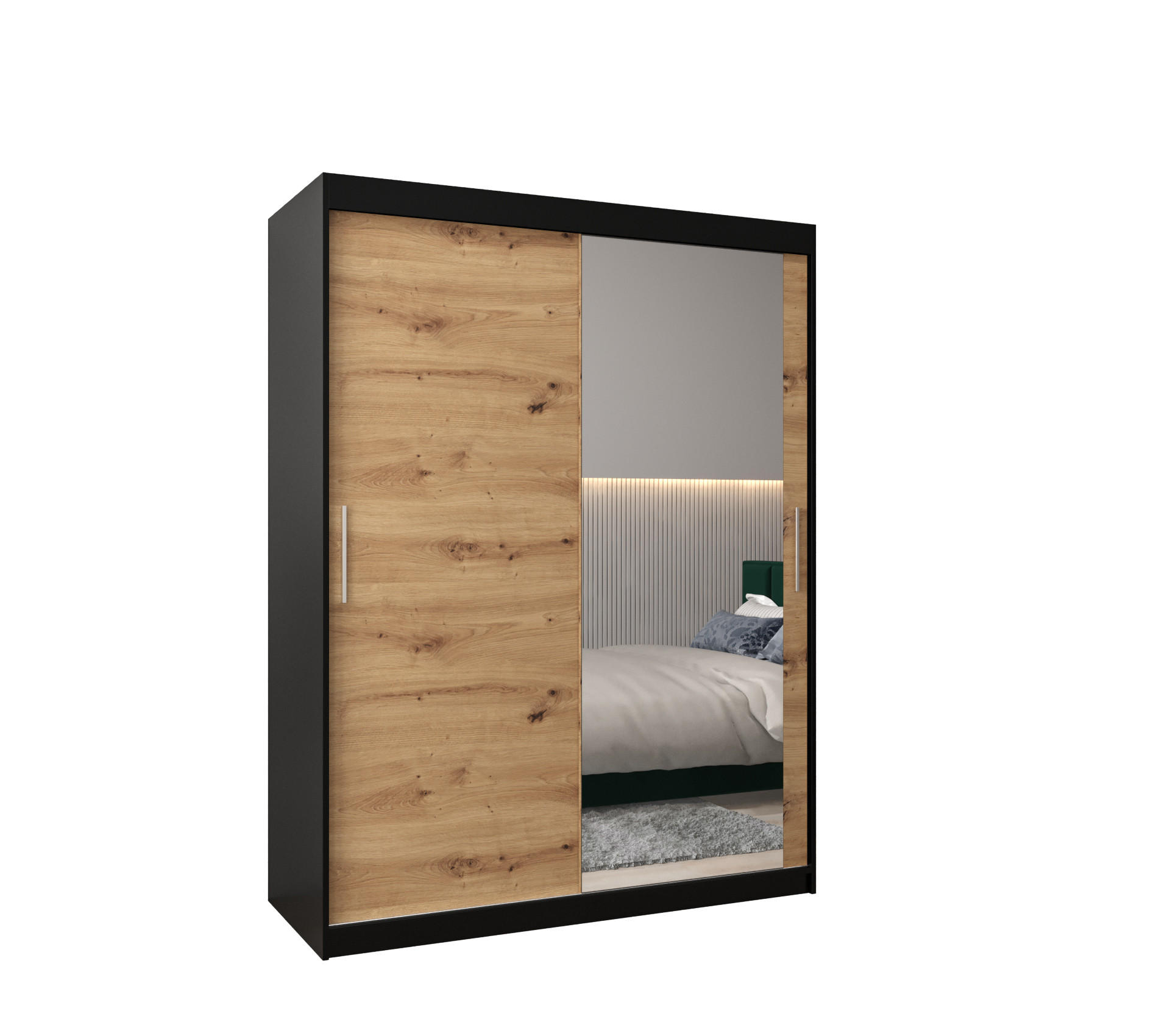 Abiks Möbel Schwebetürenschrank Schwarz 150x200x62 cm