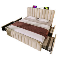 POLSTERBETT aus Leinen 160x200 cm in Beige mit USB- & Matratze - Beige, Textil (160/200cm) - Modfu