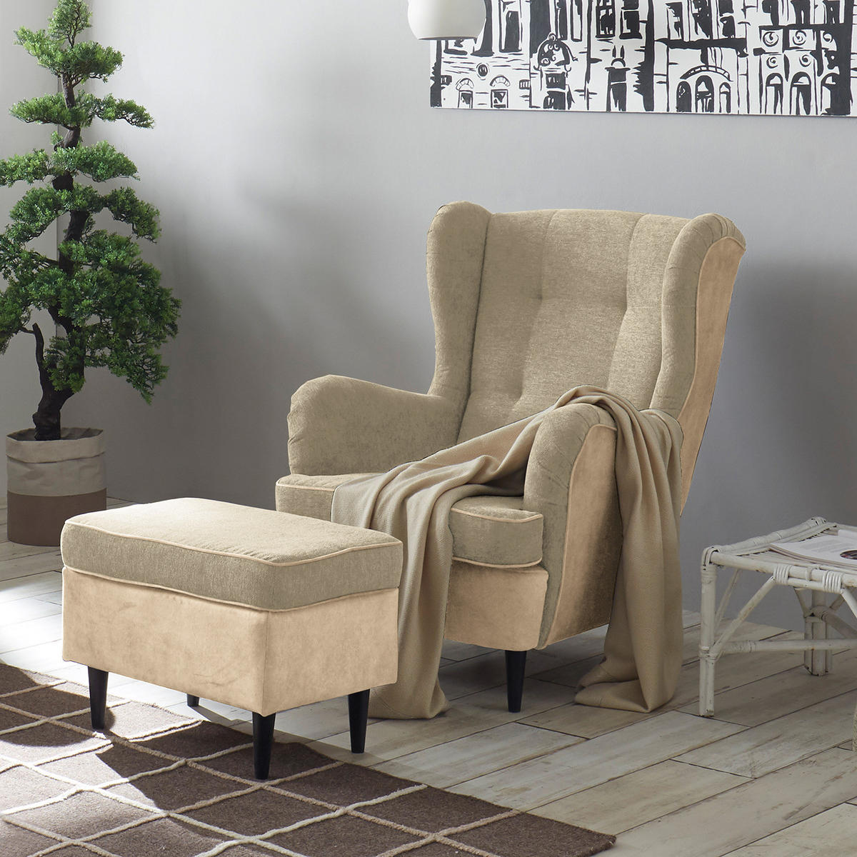 SESSEL - Creme/Schwarz, Holzwerkstoff/Buchenholz (78/102/98cm) - home24
