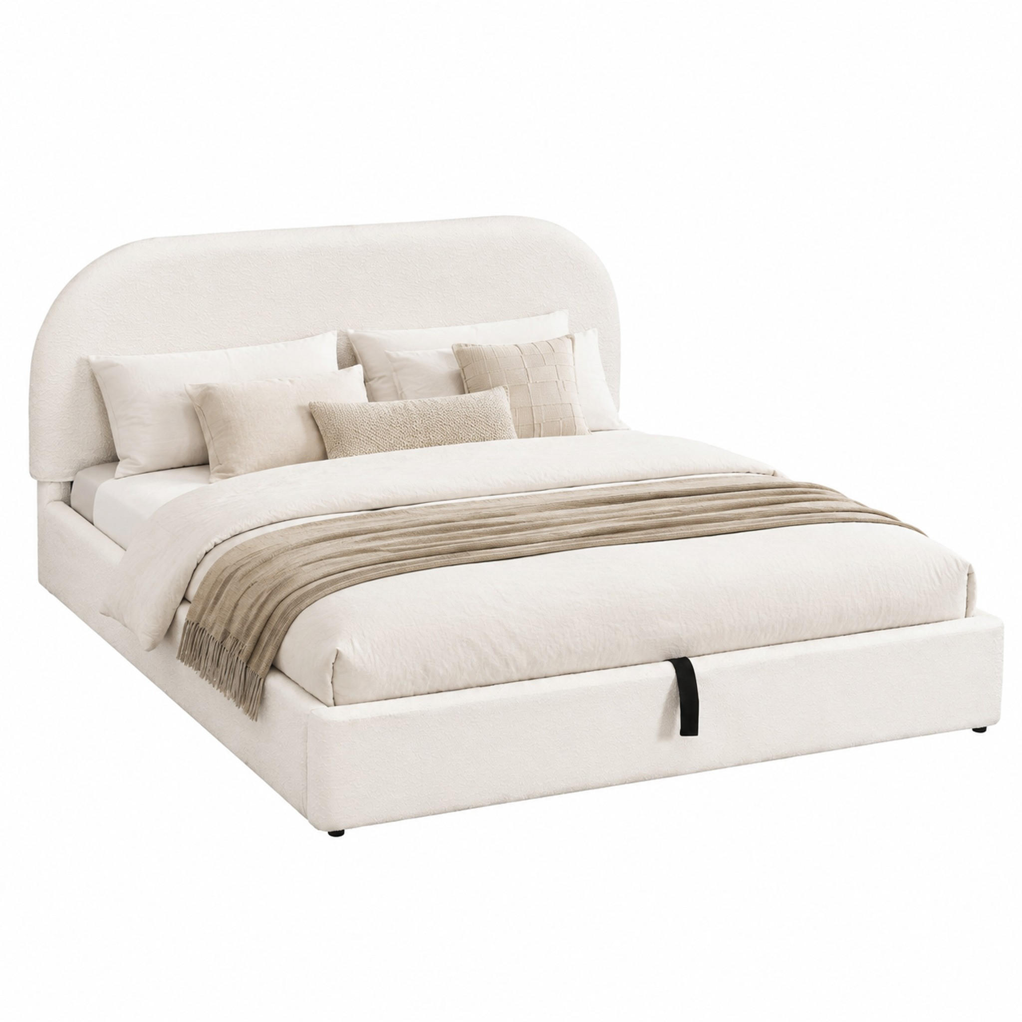 BETT mit Stauraum und Lattenrost 180 x 200 cm Bouclé Beige - Beige, Metall (180/200cm) - Meubliv