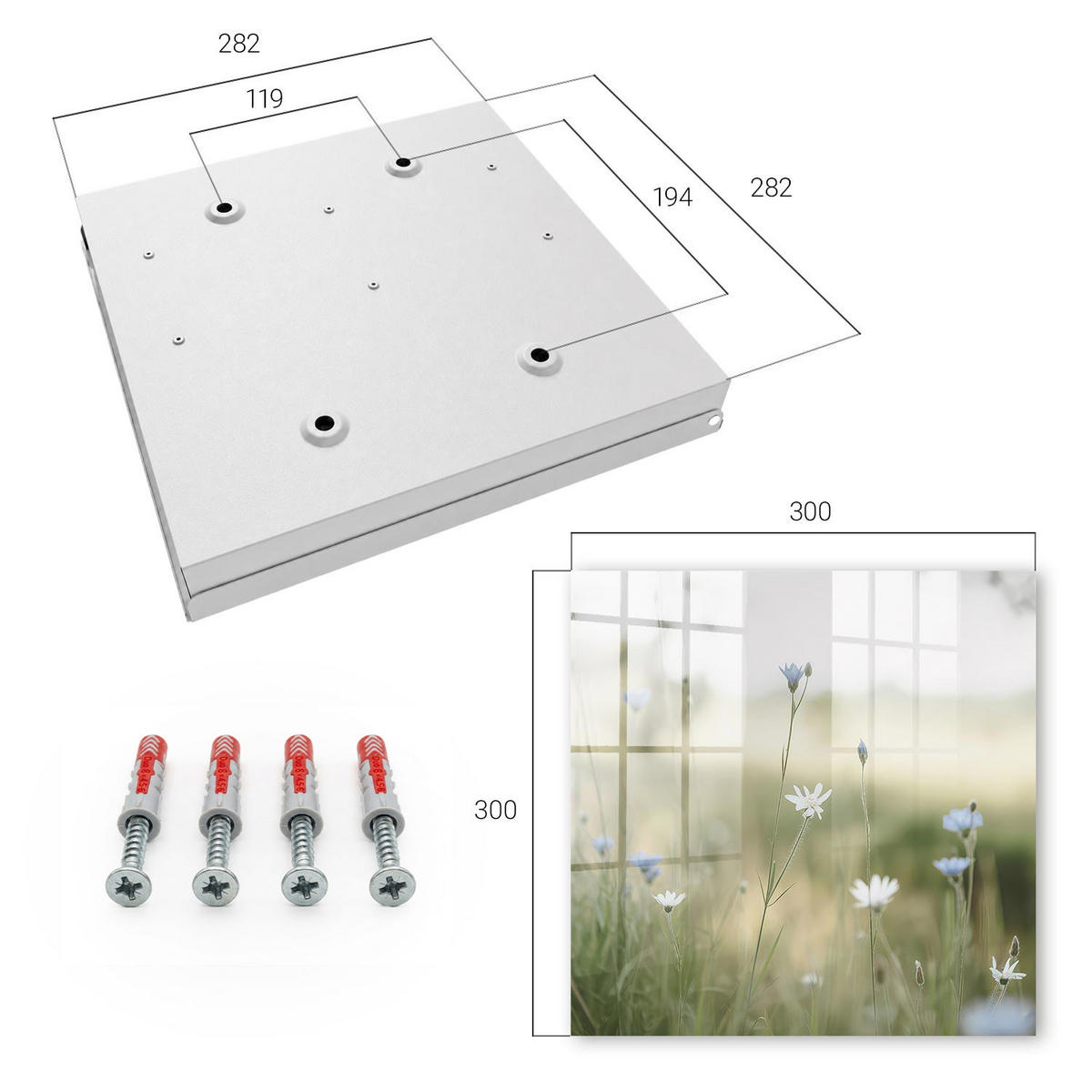 SCHLÜSSELBOX Weiß 30x30 cm – Türöffnung nach rechts - Zarte Blüten - Beige, Metall (30/30/5cm) - TULUP