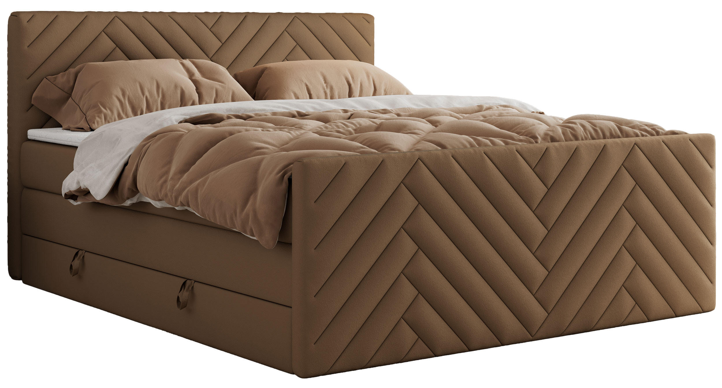 BOXSPRINGBETT PARIS KING DUO - 120/200 - Braun Kunstleder - H3 - Braun, Holz/Textil (120/200cm) - MKS