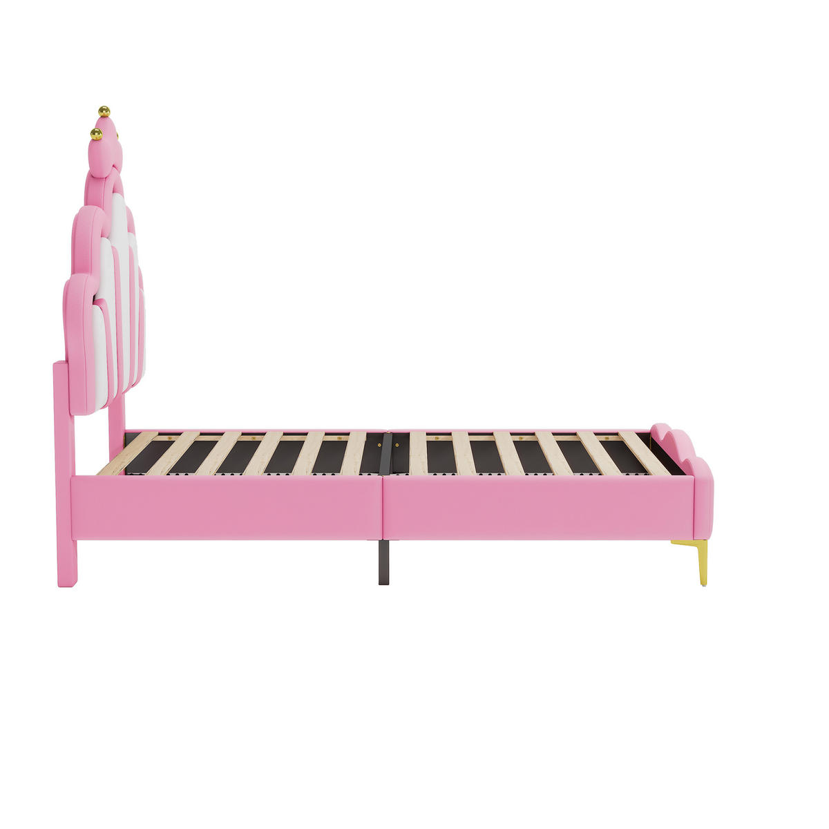 KINDERBETT 90/200 cm Rosa mit LED-Beleuchtung und krönenförmigem Kopfteil - Rosa, Kunststoff (90/200cm) - OKWISH