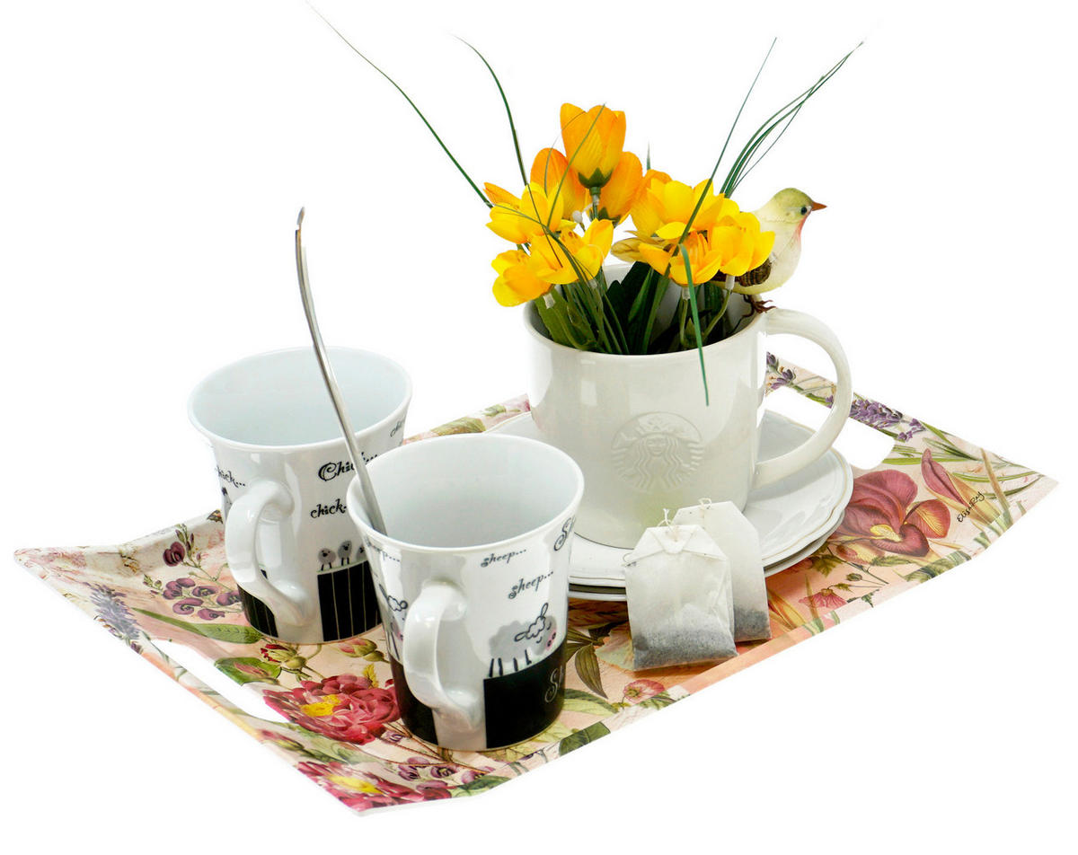 TABLETT Frühstück, rechteckige Serviertablett mit Griff 38x27 cm - Grau, Kunststoff (27/3/38cm) - Lashuma