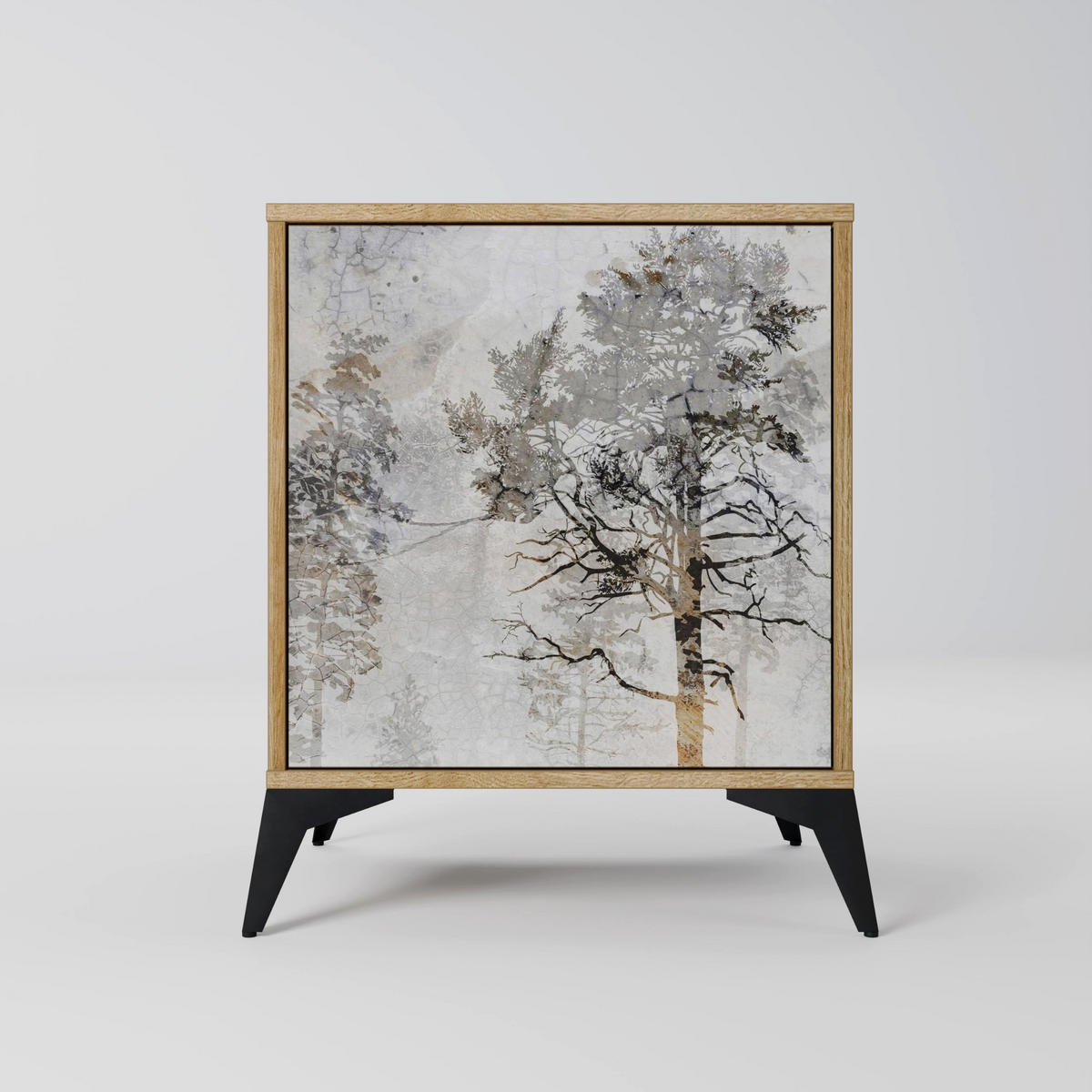 SIDEBOARD FADE IN THE TREES, Eichefarben, 57,5x42x57,5 cm, Ohne Füße - Eichefarben/Multicolor, Holzwerkstoff (57.5/57.5/42cm) - SpaceRebels