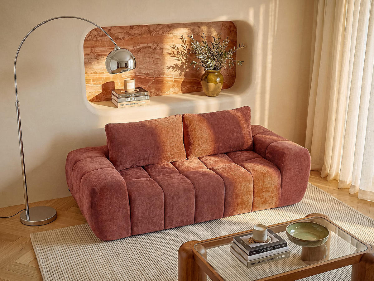 SOFA - 3 Personen - stoff - terracotta Benafo - Terracotta, Textil (218/84/104cm) - Vente-Unique