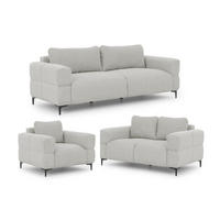 SITZGARNITUR 3+2+1 Cardea in Bubble-Optik aus weichem Hellgrau Strukturstoff mit hohem Sitzkomfort - Hellgrau/Schwarz, Holz/Textil (217/80/97cm) - S-Style Möbel