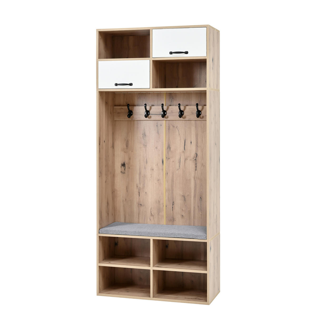 GARDEROBE 80/185/35 cm Naturfarben/Weiß aus Spanplatte mit Sitzbank - Naturfarben, Holzwerkstoff (35/185/80cm) - OKMYHOME
