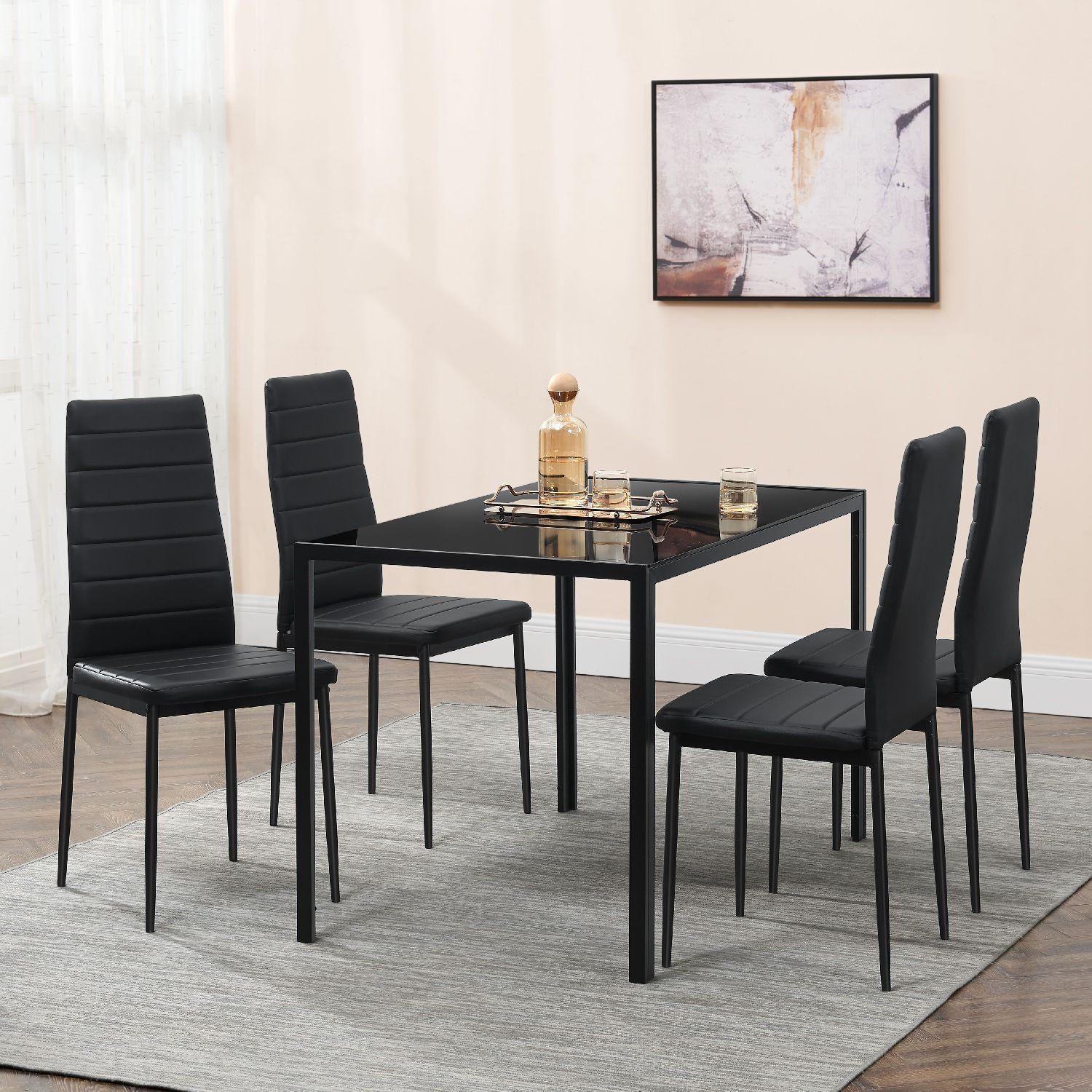 ESSGRUPPE Dalya mit Tisch und 4 Stühlen - Schwarz, Metall (70/75/120cm) - Juskys