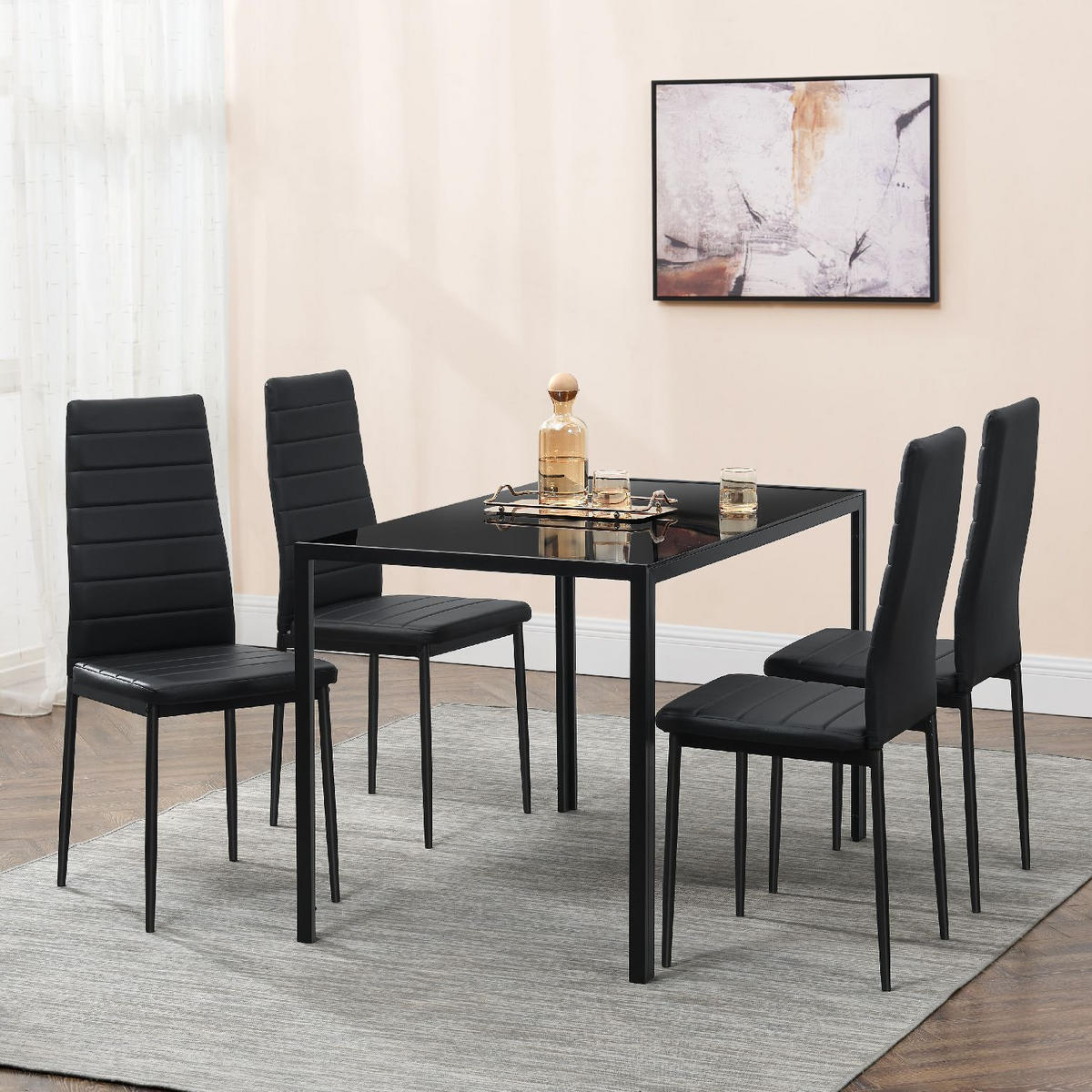 ESSGRUPPE Dalya mit Tisch und 4 Stühlen - Schwarz, Metall (70/75/120cm) - Juskys