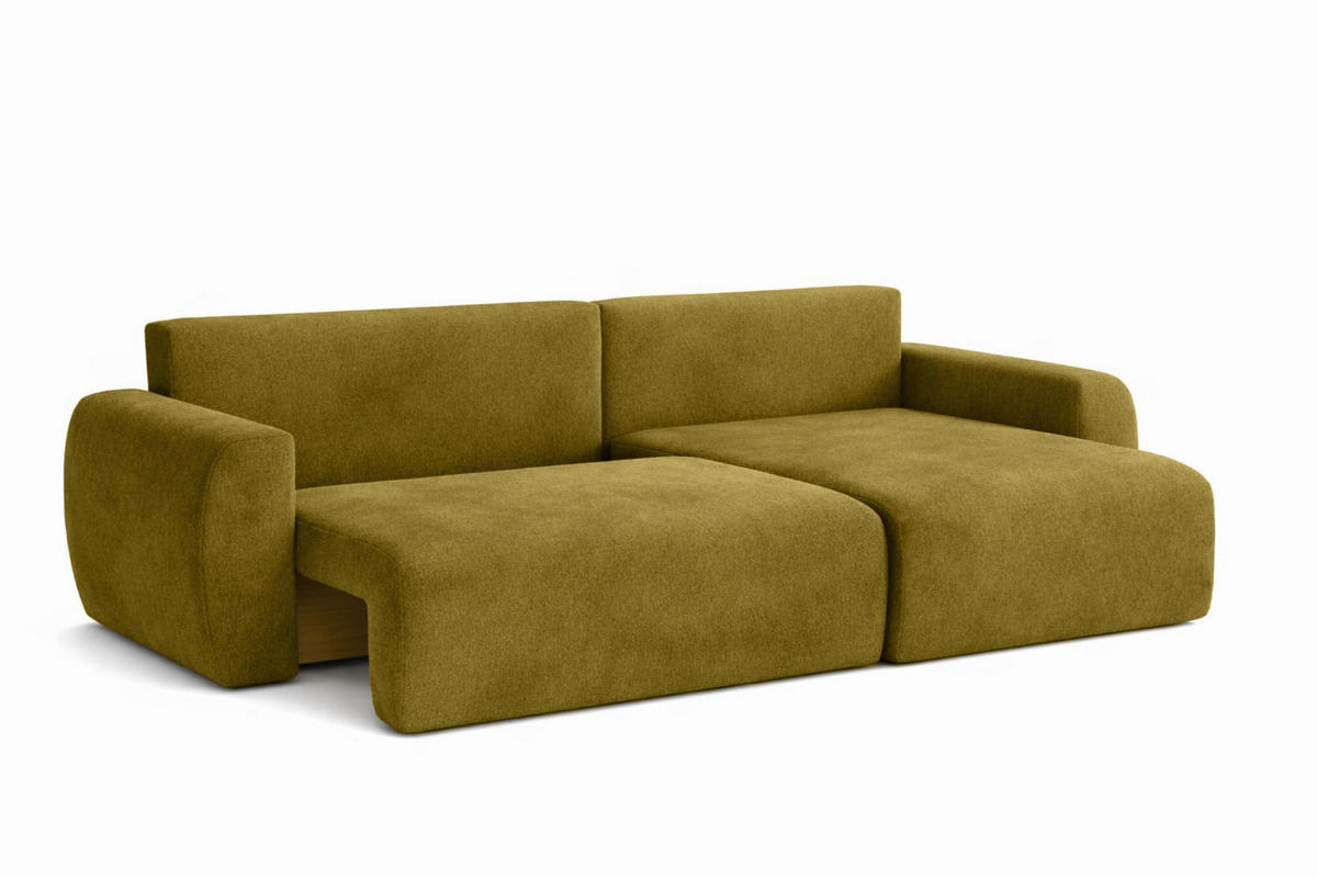 ECKSOFA Mit Schlaffunktion Ariel L, Velours, Stoff Salvador, Olive, Rechts - Olivgrün, Holz (250/142cm) - Kaiser Möbel