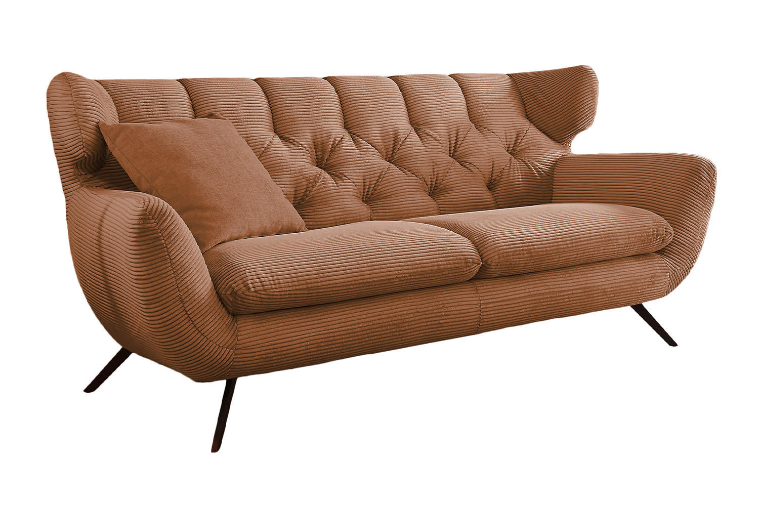 SOFA CHARME Braun Cord - Dunkelbraun/Schwarz, Textil/Metall (200/94/95cm) - KAWOLA