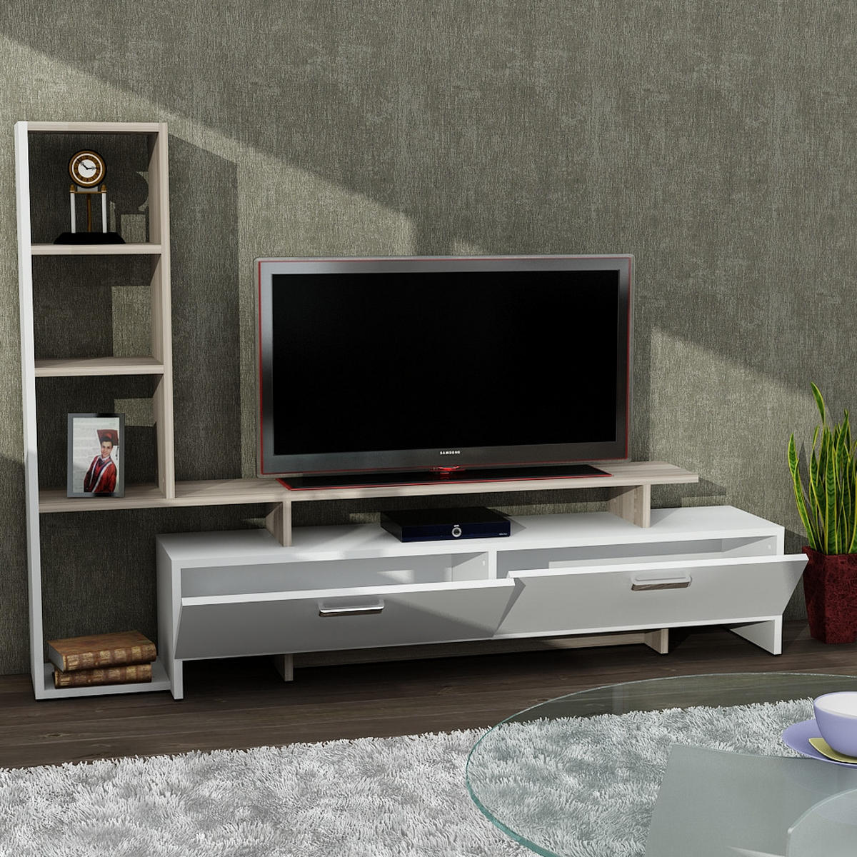 WOHNWAND Simal Weiß Cordoba - Beige/Silberfarben, Holzwerkstoff (168.2/120/29cm) - moebel17