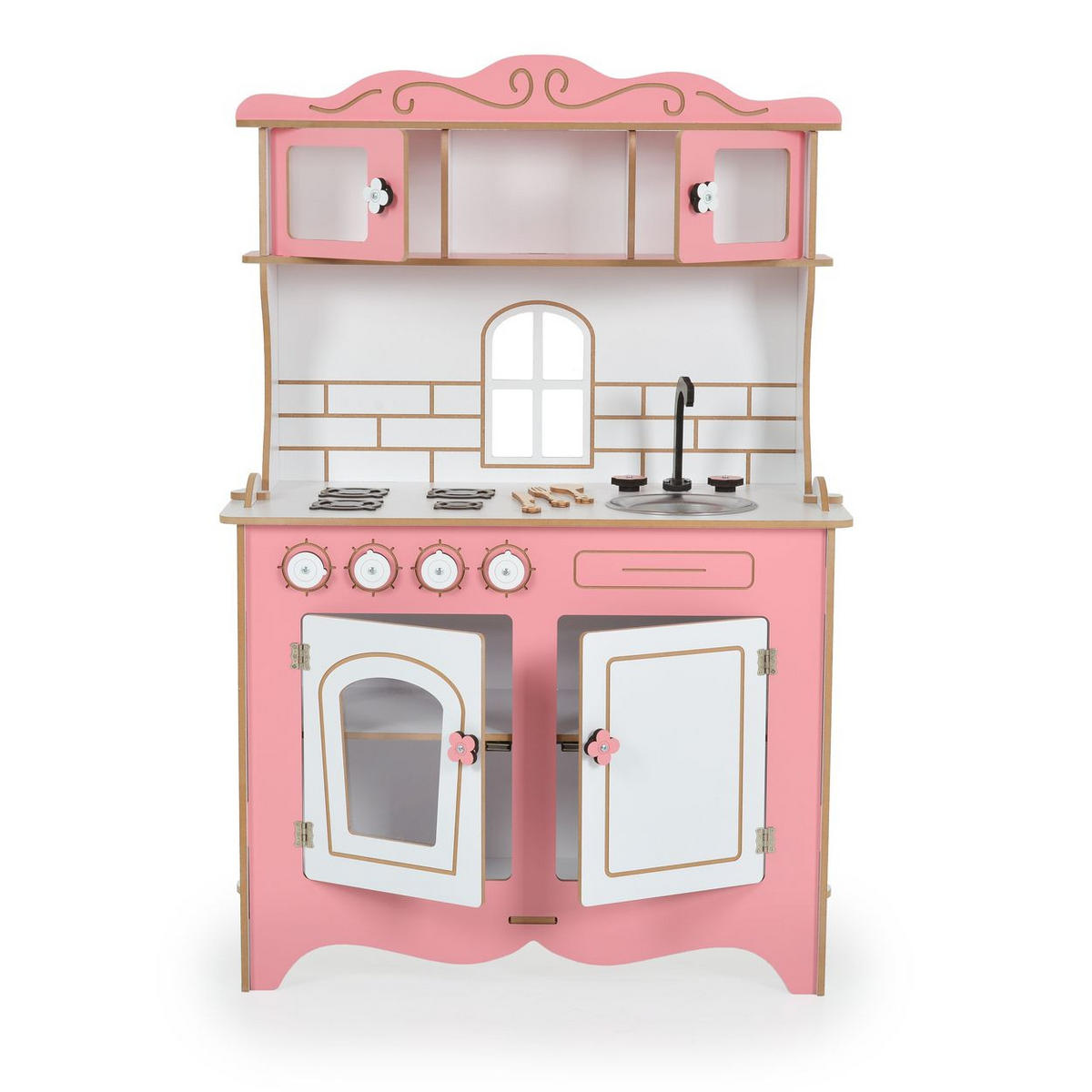 SPIELKÜCHE Rosey CG39 rosa Holz, Herd mit 4 Kochplatten, Backofen, Spülbecken, Küchenutensilien - Rosa, Holz (70/33/105cm) - Moni