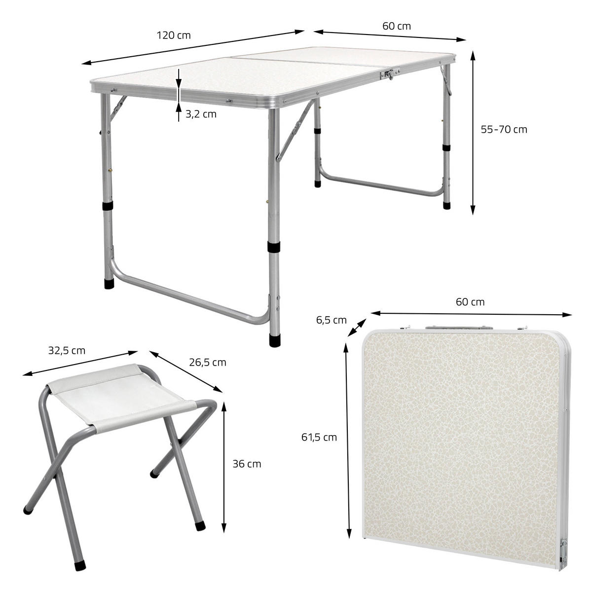 CAMPINGTISCH weiß + 4 Stühle - Weiß, Holzwerkstoff (120/60/70cm) - ECD-Germany