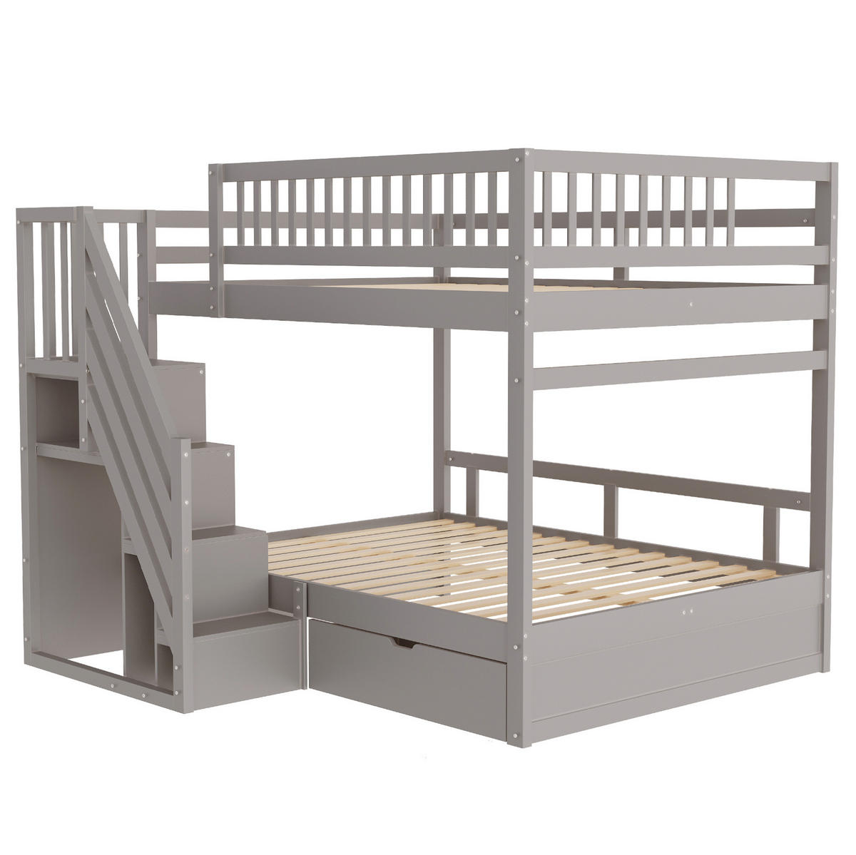 ETAGENBETT 140/200 cm mit Stauraumtreppe, Schubladen und Lattenrosten, Grau - Grau, Holzwerkstoff (140/200cm) - Redom