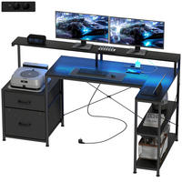 GAMINGTISCH L-Form mit LED und Steckdosen 165x80x91,5 cm - Schwarz, Holzwerkstoff (80/165/91.5cm) - Gisaae