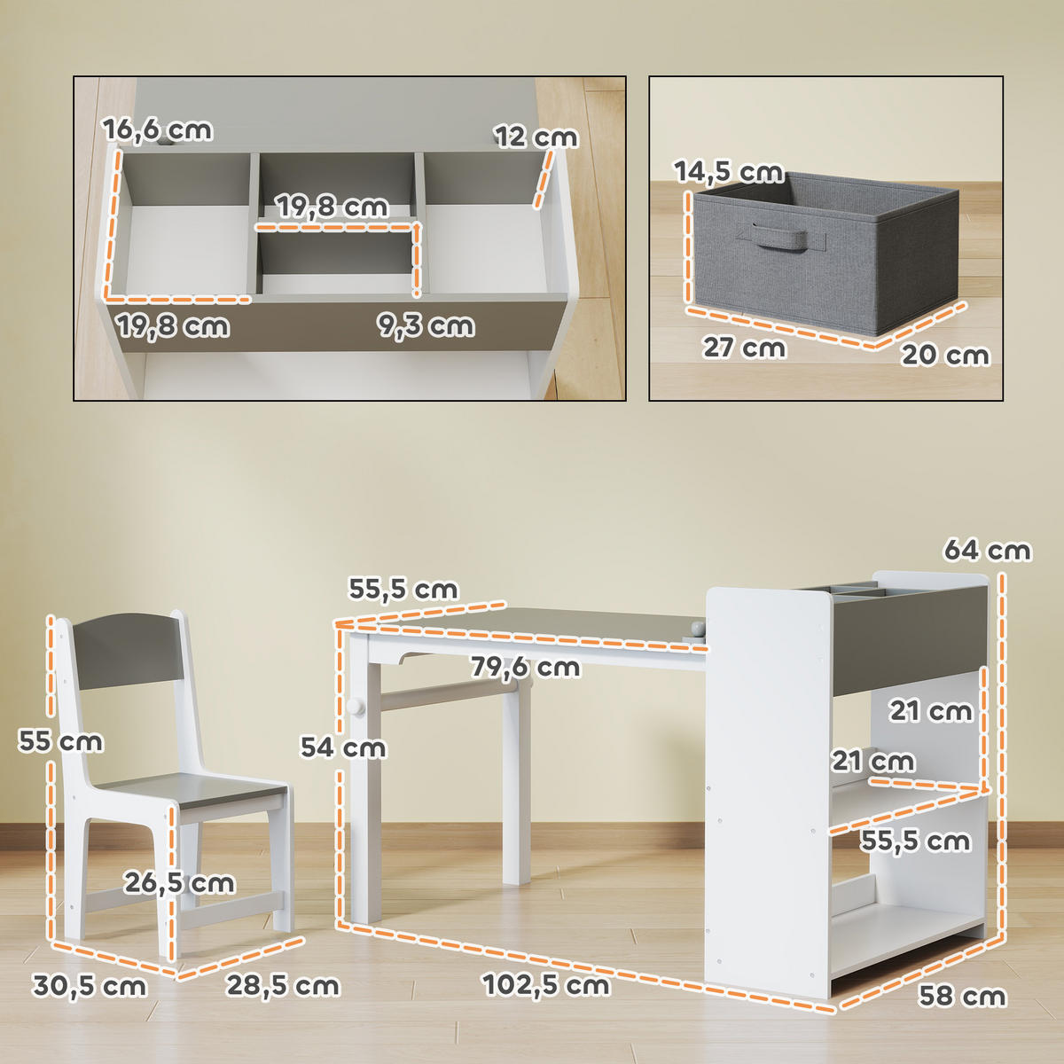 KINDERSITZGRUPPE DE-17533 mit Papierrolle, Regalen & Schubladen Grau - Grau, Holzwerkstoff (58/64/102.5cm) - ComfortXL