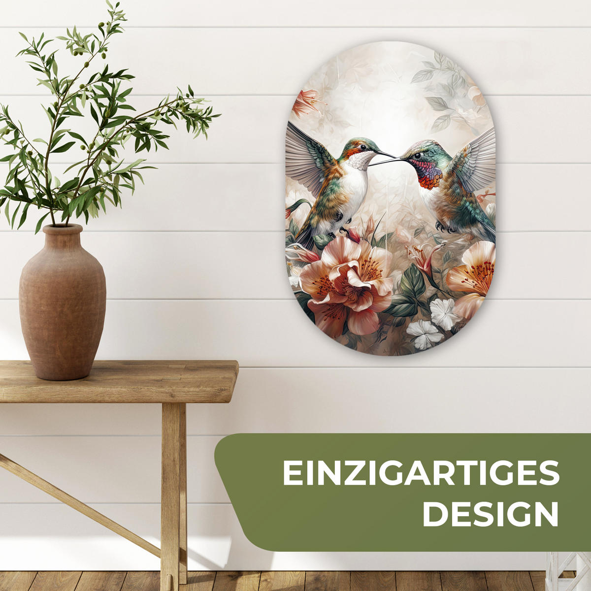 WANDBILD Kolibri - Vögel - Blumen - Natur 40x60 cm - Altrosa, Kunststoff (40/60cm) - MuchoWow