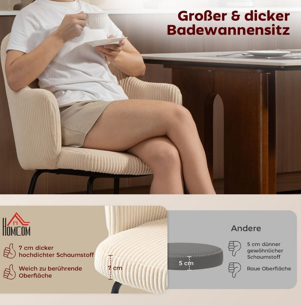 STUHL 62.5x57x85.5 cm in Beige, gepolstert, Cordbezug, Wannenform - Beige, Textil (57/85.5/62.5cm) - Modfu
