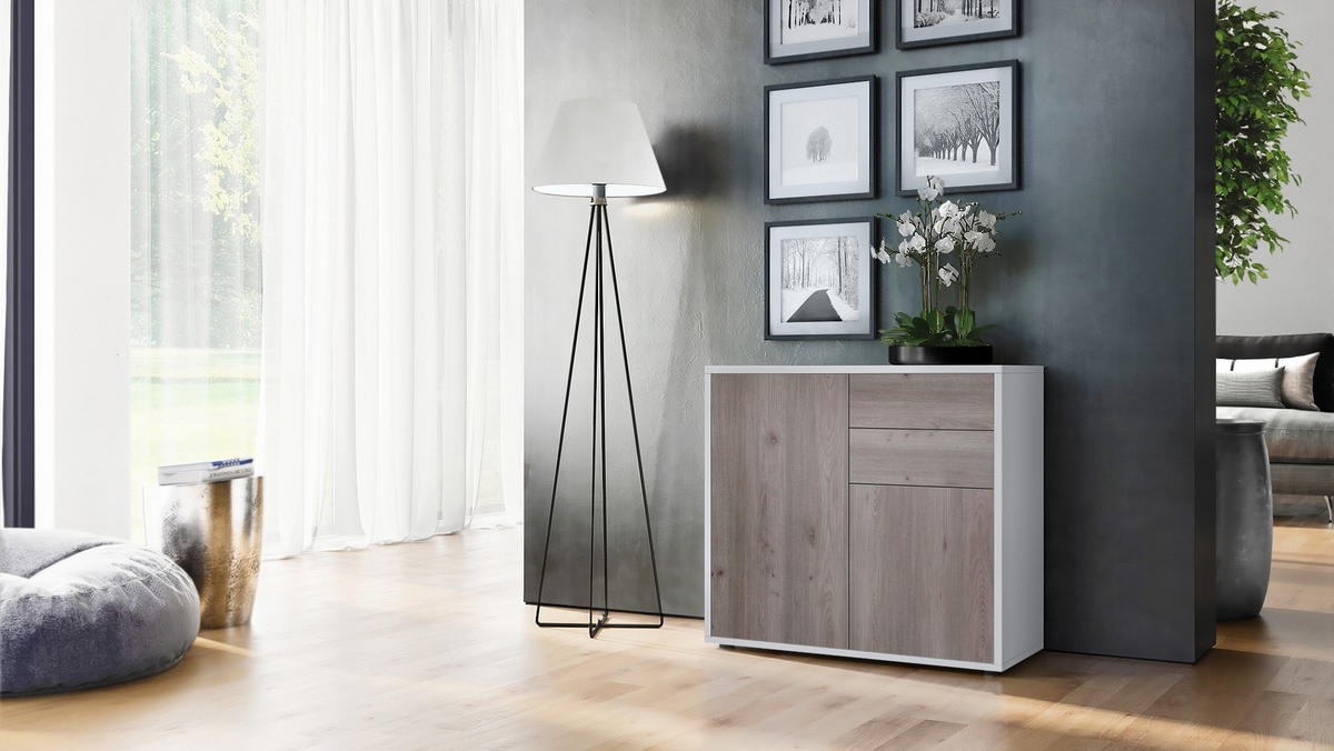KOMMODE Ben Front in Eiche Nordic - Silbereichenfarben, Holzwerkstoff (79/74/36cm) - Vladon