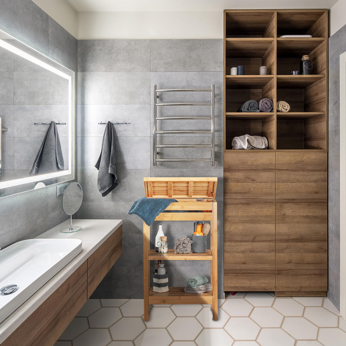 BAMBUSREGAL - Hellbraun, Holz (46/76.5/29.5cm) - Relaxdays