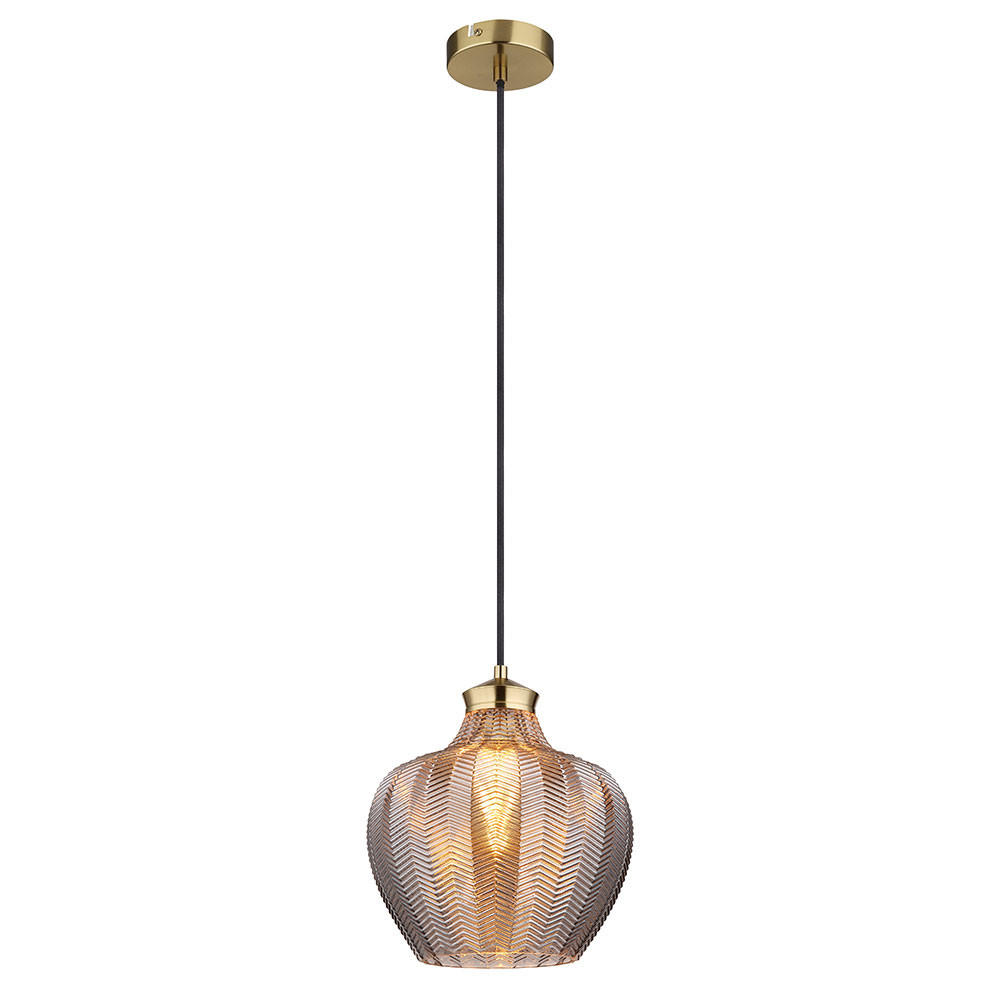 PENDELLEUCHTE Metall Gold Glas rauchfarben - Goldfarben, Glas (25/25/120cm) - Globo Lighting