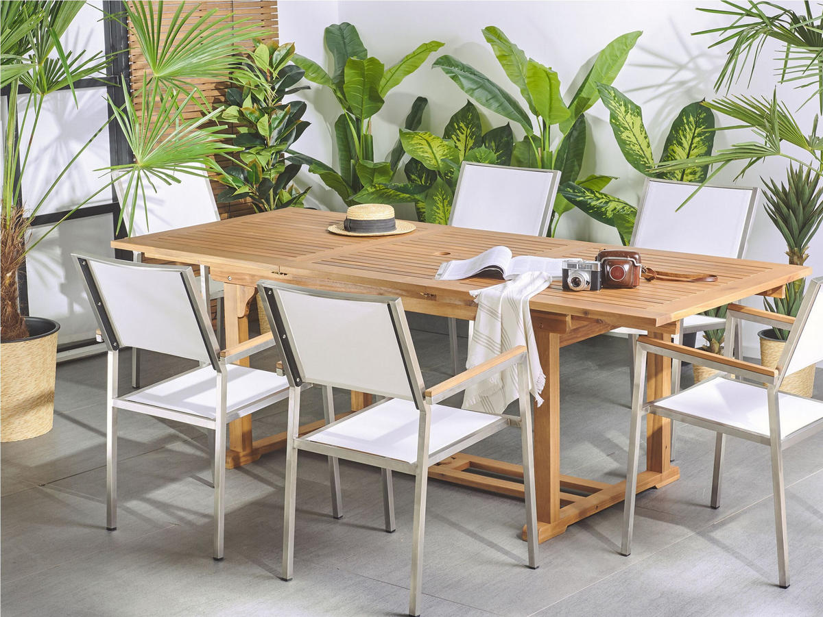 GARTENTISCH Akazienholz hellbraun 160/220/90 cm ausziehbar Java - Hellbraun, Holz (160/90/74cm) - Beliani