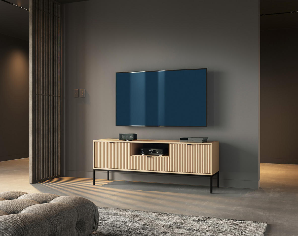 TV-ELEMENT NANAIMO RTV1 Profilierte Fronten Eiche Vicenza Eiche Vicenza - Eiche Artisan, Holzwerkstoff (154/56/39cm) - Komodee