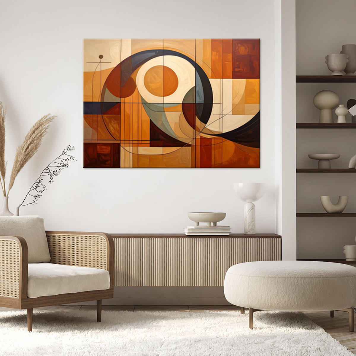 WANDBILD, Geometrische Komposition mit Kreisen in warmen Brauntönen - Braun, Textil (30/20cm) - Feeby