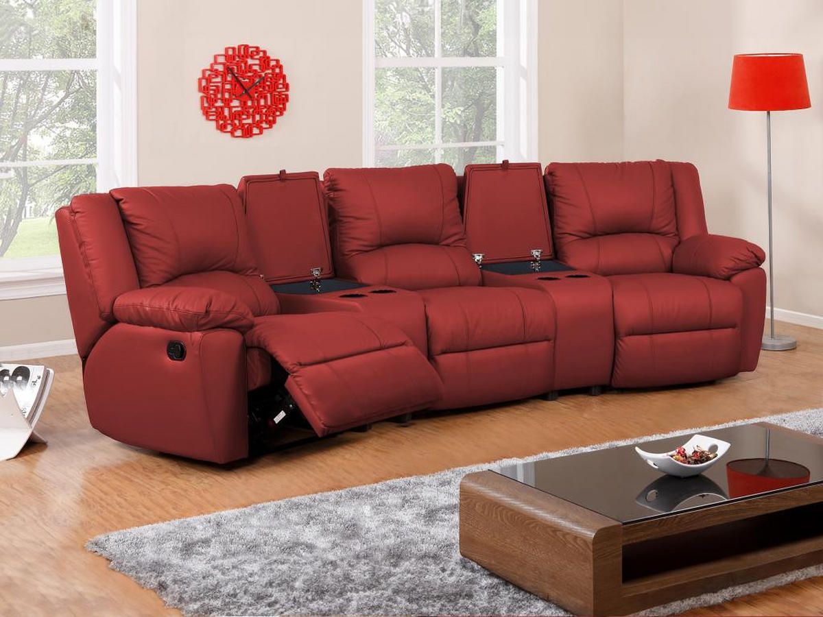 RELAXSOFA 3-Sitzer - Leder - Rot - AROMA - Rot, Leder (99/97/308cm) - Vente-Unique