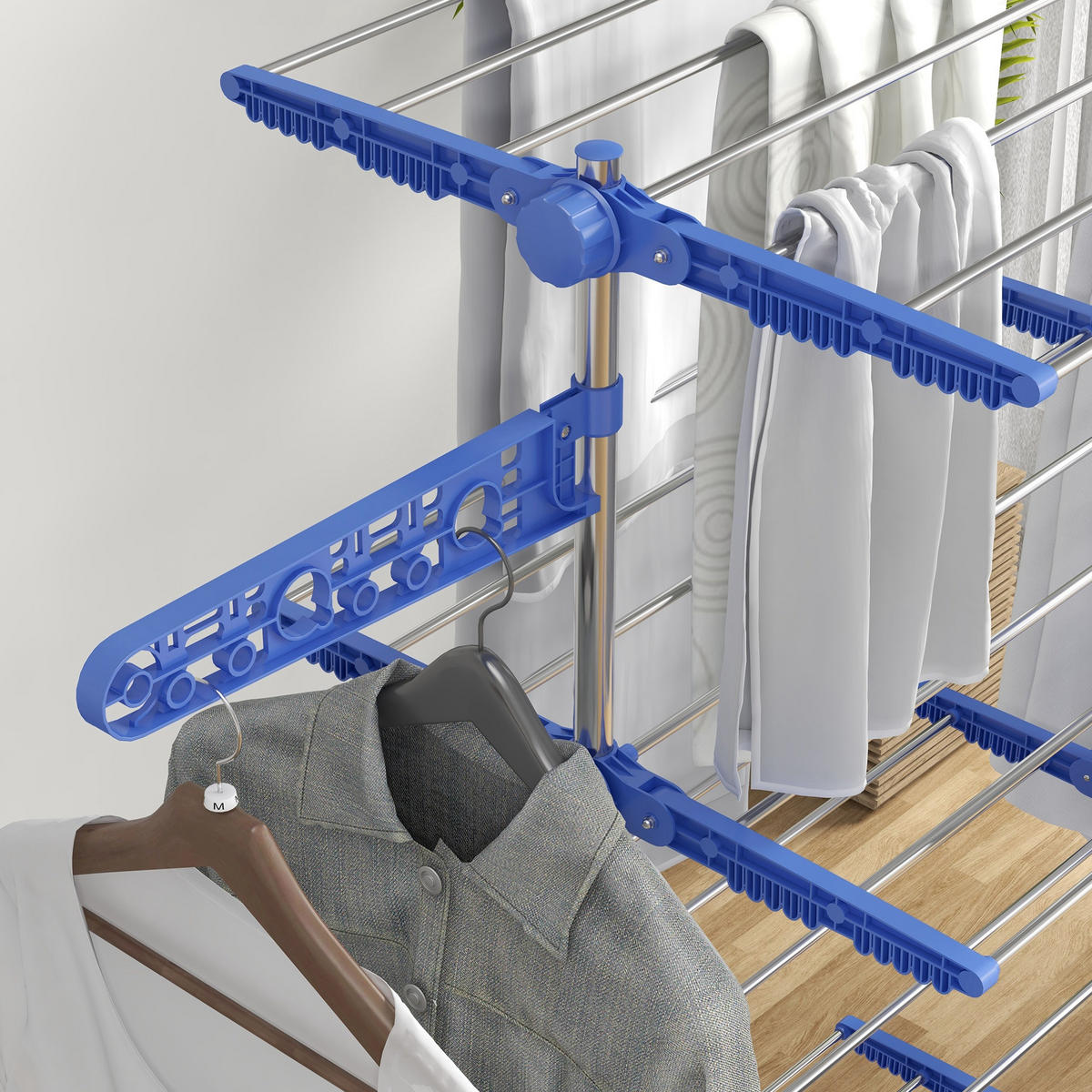 WÄSCHESTÄNDER DE-09794 5 Ebenen, klappbar mit 6 Rollen Blau+Silber - Blau, Metall (142/172/55cm) - ComfortXL