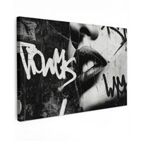 LEINWANDBILD Gesicht - Mund - Graffiti - Schwarz Wohnzimmer Groß 120x80 cm - Schwarz, Textil (120/80cm) - MuchoWow