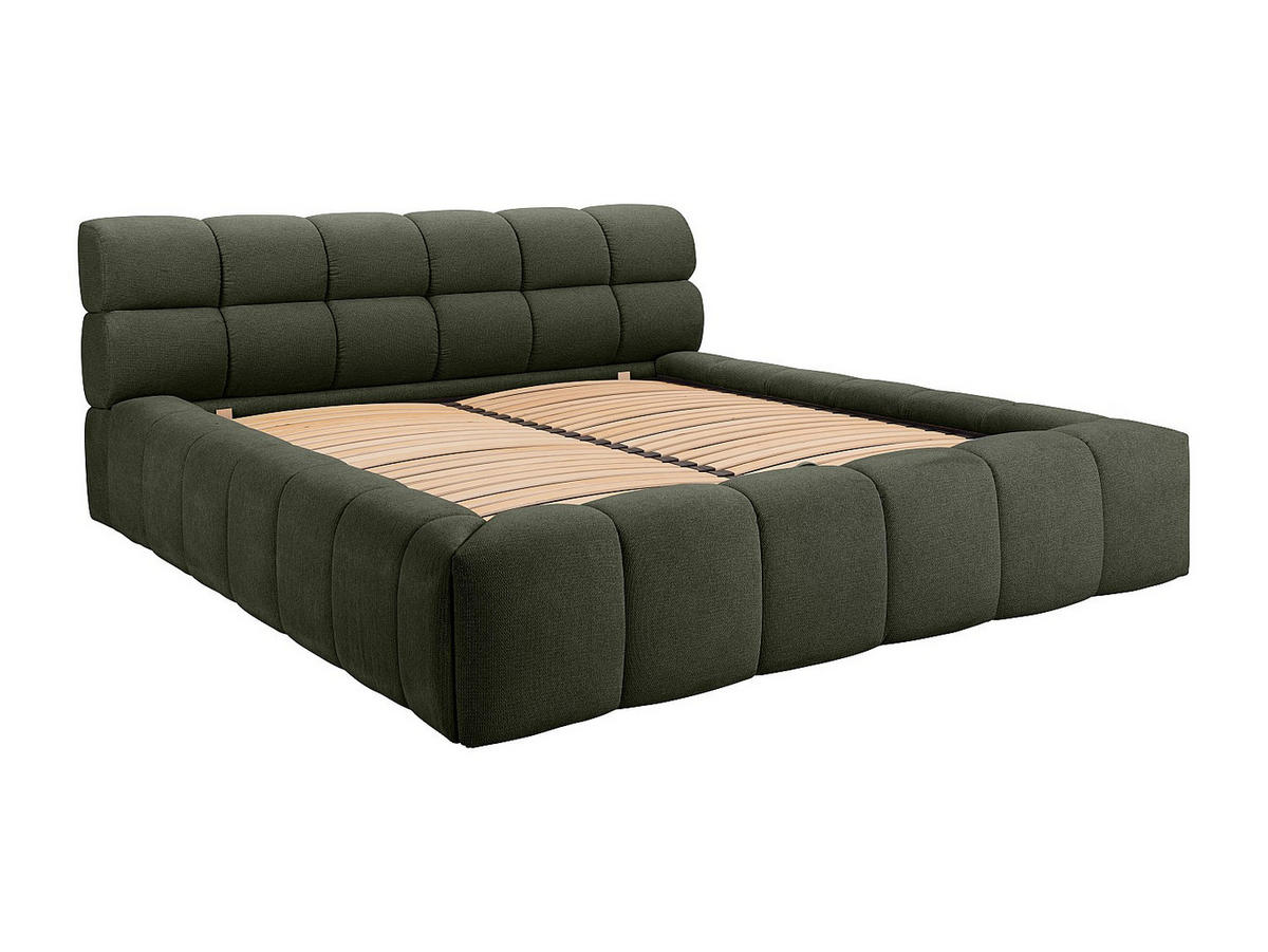 BETT mit Bettkasten - 2 Personen - Stoff - Grün - - Grün, Textil (160/200cm) - Vente-Unique