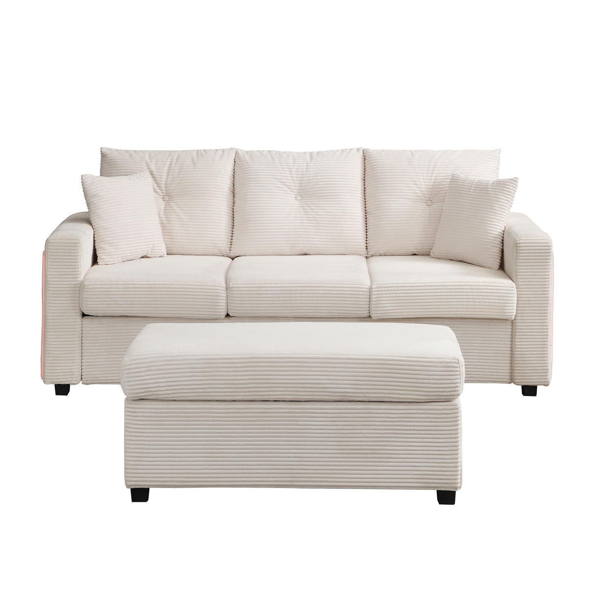 ECKSOFA 184/182,5/85,5 cm beige aus Cordstoff mit LED-Beleuchtung und flexiblem Hocker - Beige, Kunststoff (84.5/184cm) - OKWISH