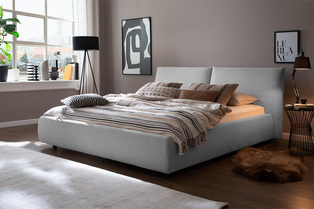 POLSTERBETT HENRY Hellgrau Cord - Silberfarben/Hellgrau, Textil (140/200cm) - KAWOLA
