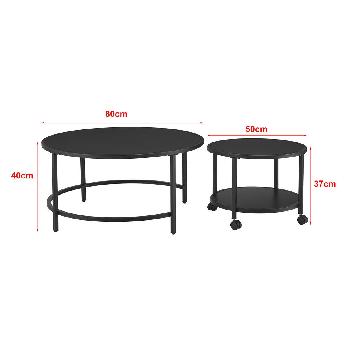 COUCHTISCH SET Værøy 2-teilig 80/80/40 - Schwarz, Holzwerkstoff (80/80/40cm) - [en.casa]