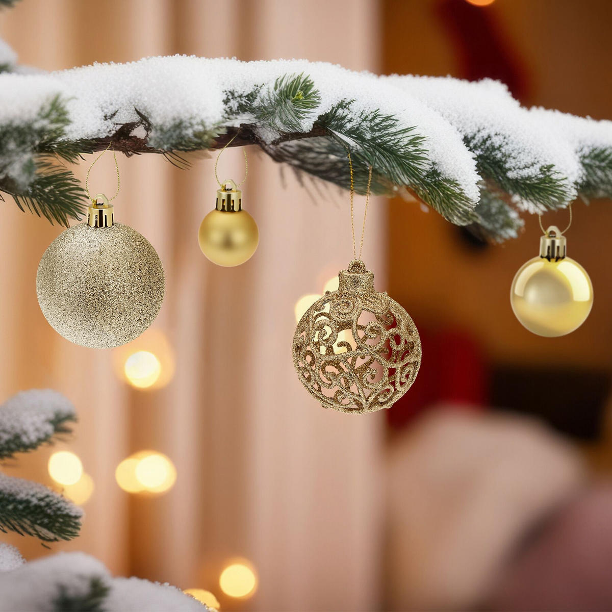 WEIHNACHTSKUGELN ,Durchmesser 3, 4 und 6 cm,gold - Goldfarben, Textil (6/6/6cm) - tectake