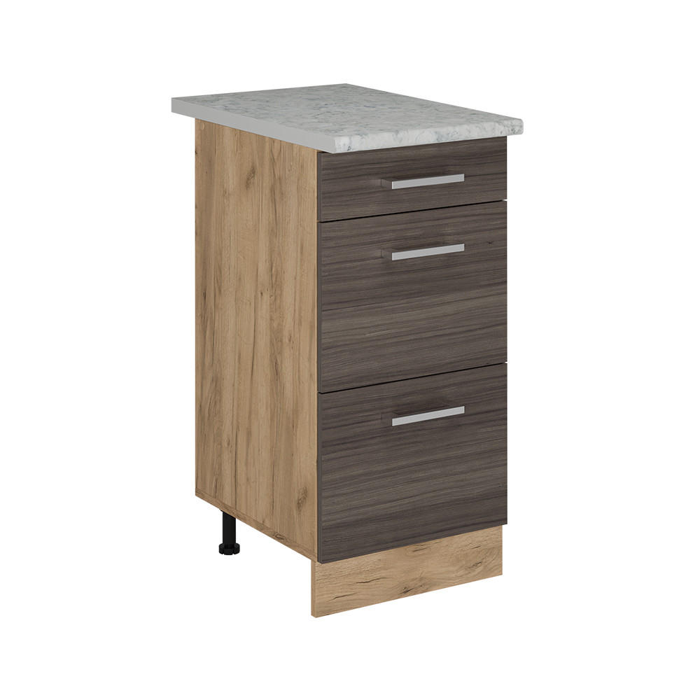 KÜCHENUNTERSCHRANK R-Line Edelgrau 40 cm mit Schubladen, AP Marmor - Honigeiche/Eiche Wotan, Holzwerkstoff (40/81.6/60cm) - Vicco