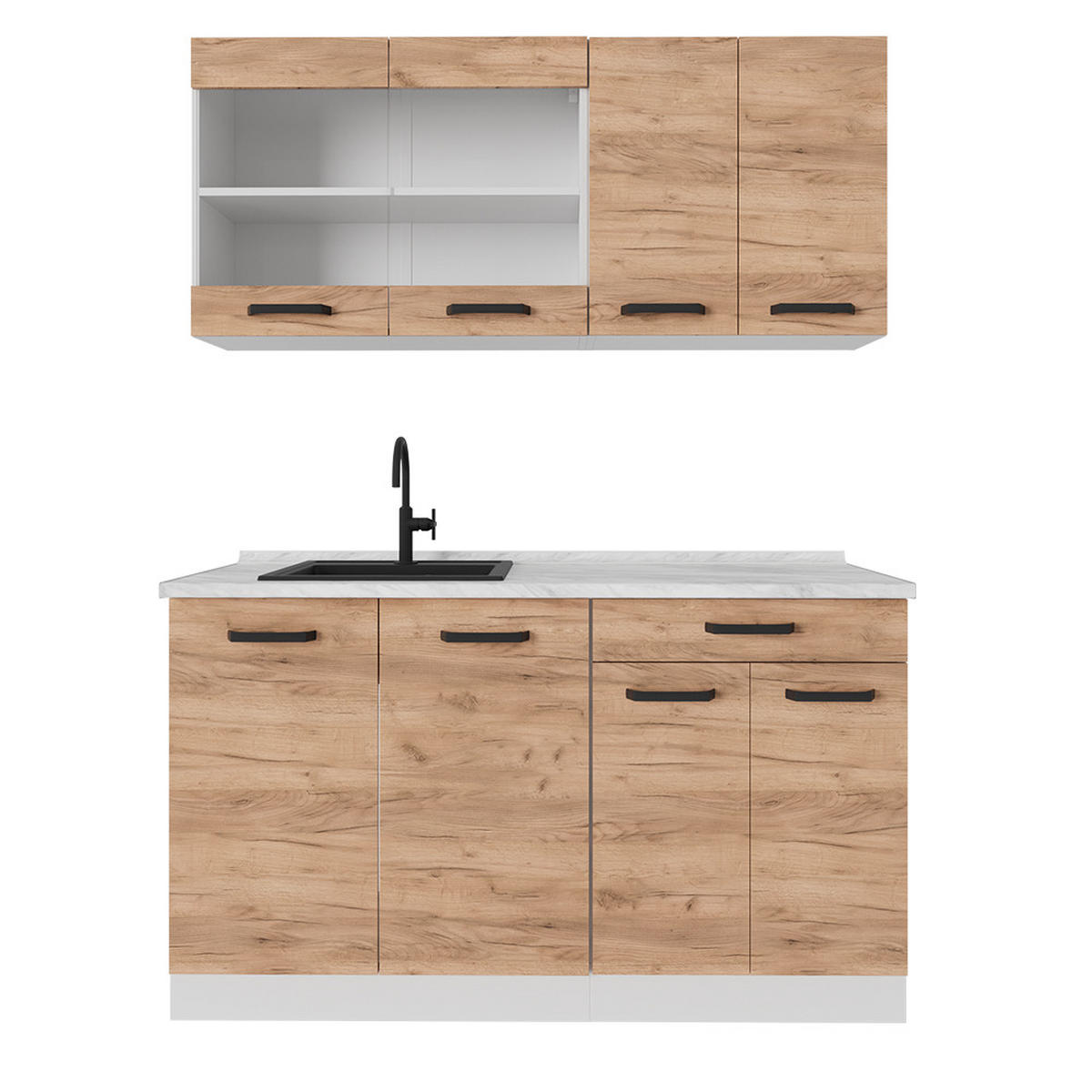 SINGLEKÜCHE R-Line Goldkraft Eiche/Weiß 140 cm ohne Arbeitsplatte - Honigeiche/Eiche Wotan, Holzwerkstoff (140/81.6/46cm) - Vicco